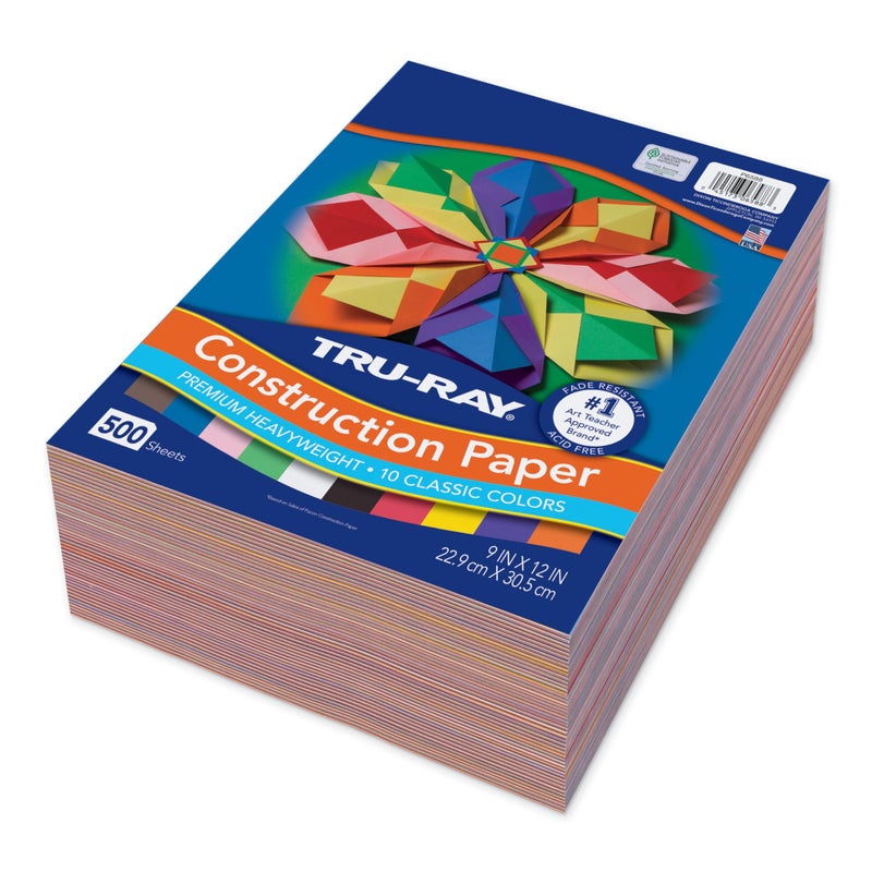 Tru-Ray (P6588-4) Heavyweight Construction Paper Bulk Assortment, 10 Assorted Colors, 9" x 12", 500 Sheets - Image 1